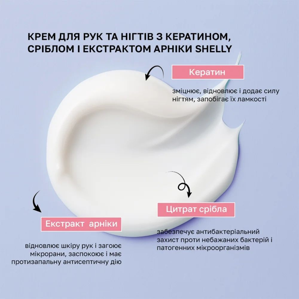Крем для рук и ногтей с кератином, серебром и экстрактом арники Shelly 4823109401655 фото